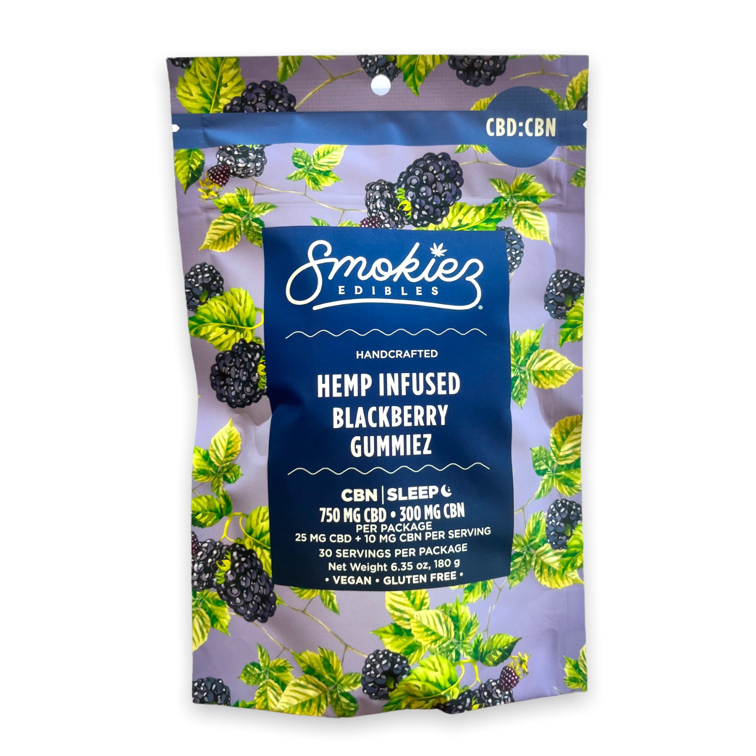 a bag of smokiez blackberry 30ct cbd gummies with cbn for sleep.
