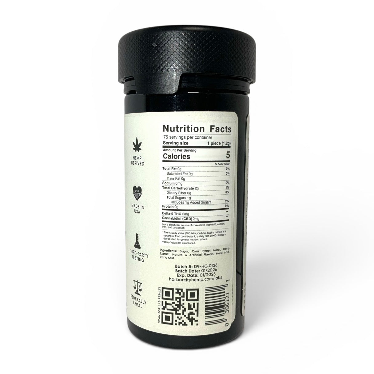Harbor City Hemp 2mg Delta 9 THC : 2mg CBD (1:1) Hard Candies (75ct)