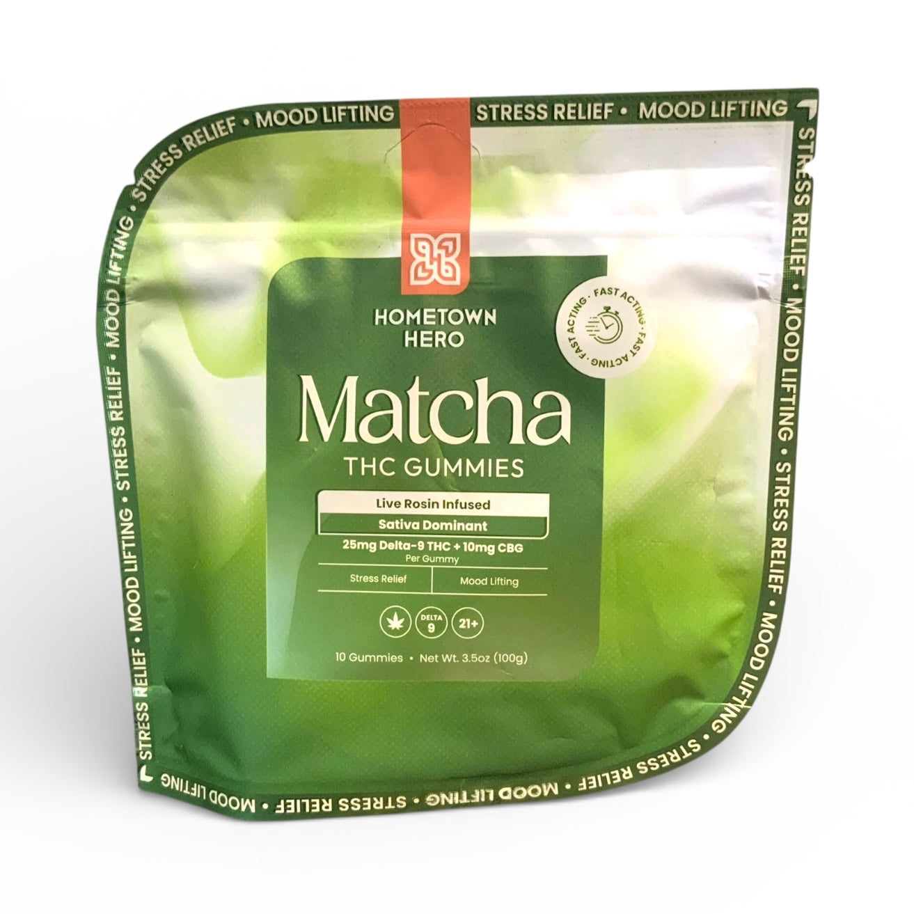 Hometown Hero - 25mg D9 : 10mg CBG - Live Rosin Matcha 10ct Gummies