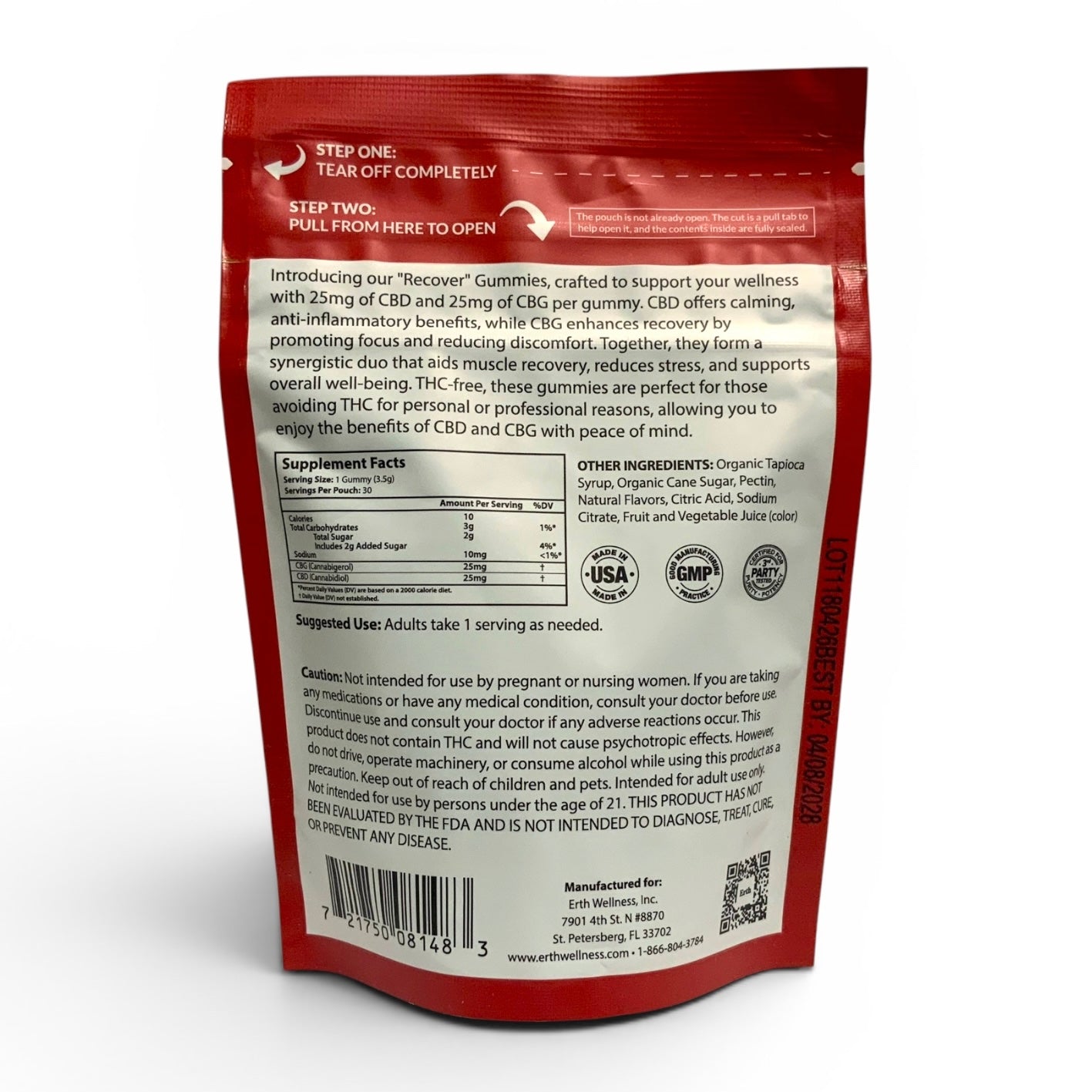 ERTH WELLNESS - Recover Gummies - 25mg CBD + 25mg CBG