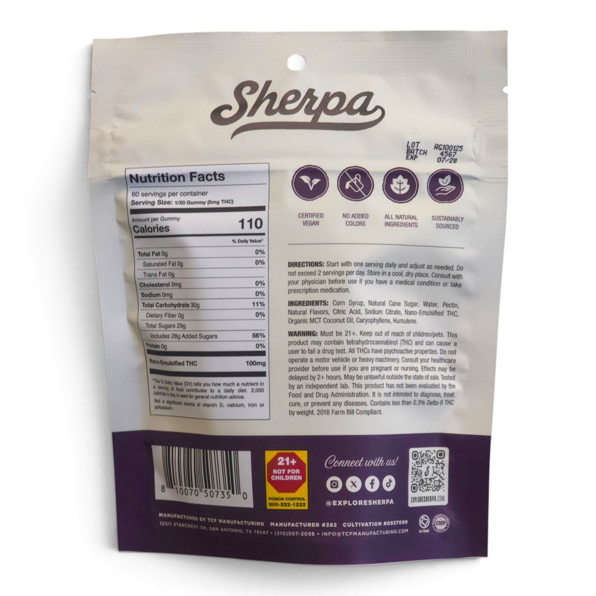 SHERPA Relief 100mg Delta-9 THC 3ct Gummies (300mg in TOTAL!)