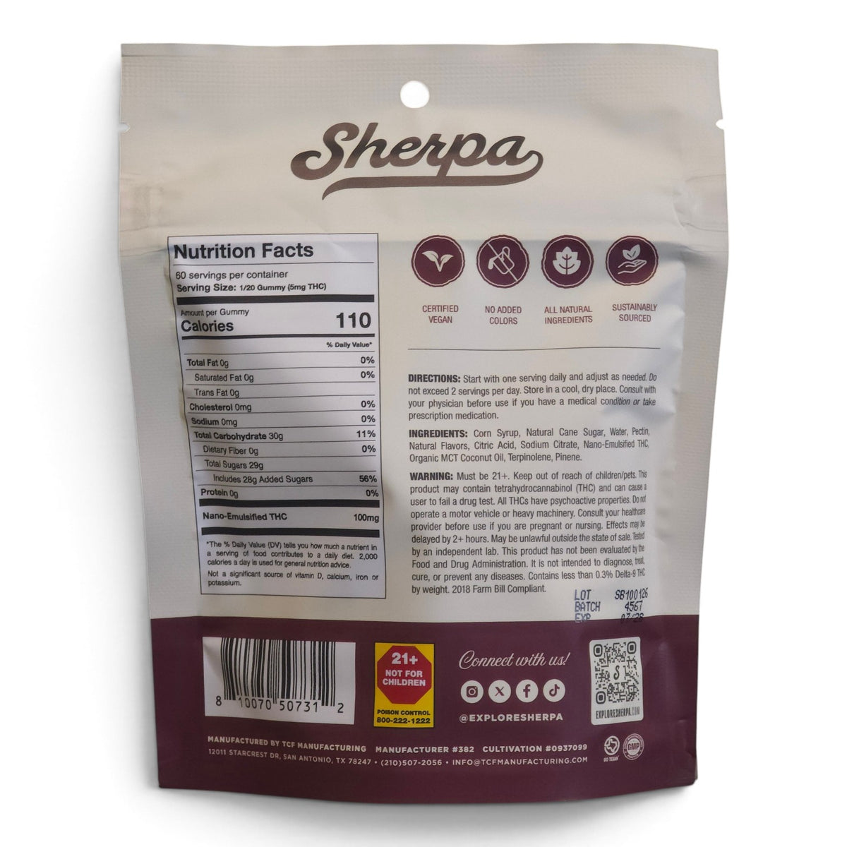 SHERPA Social 100mg Delta-9 THC 3ct Gummies (300mg in TOTAL!)