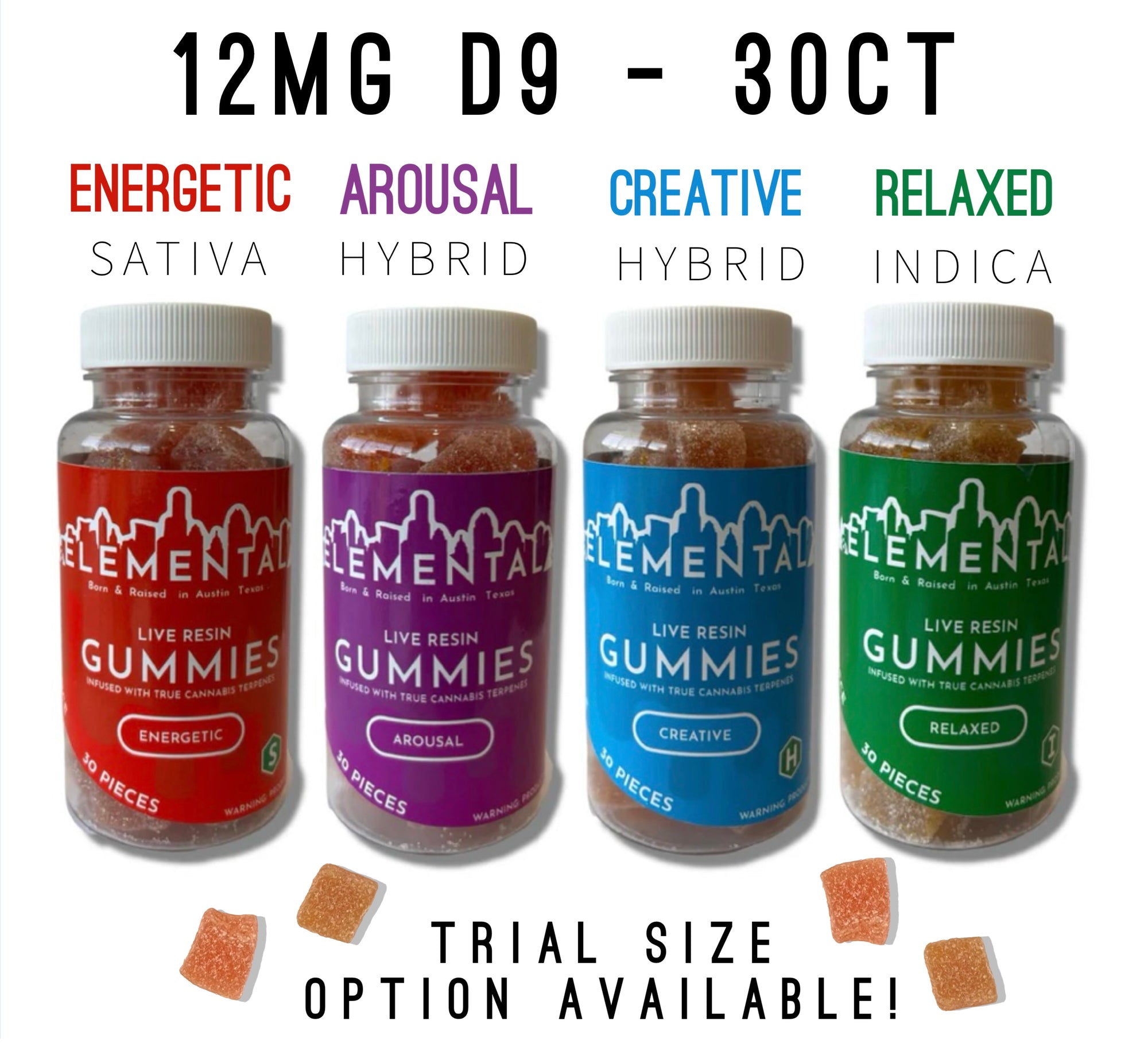 local Texas brand elemental atx d9 12mg thc gummies 30ct
