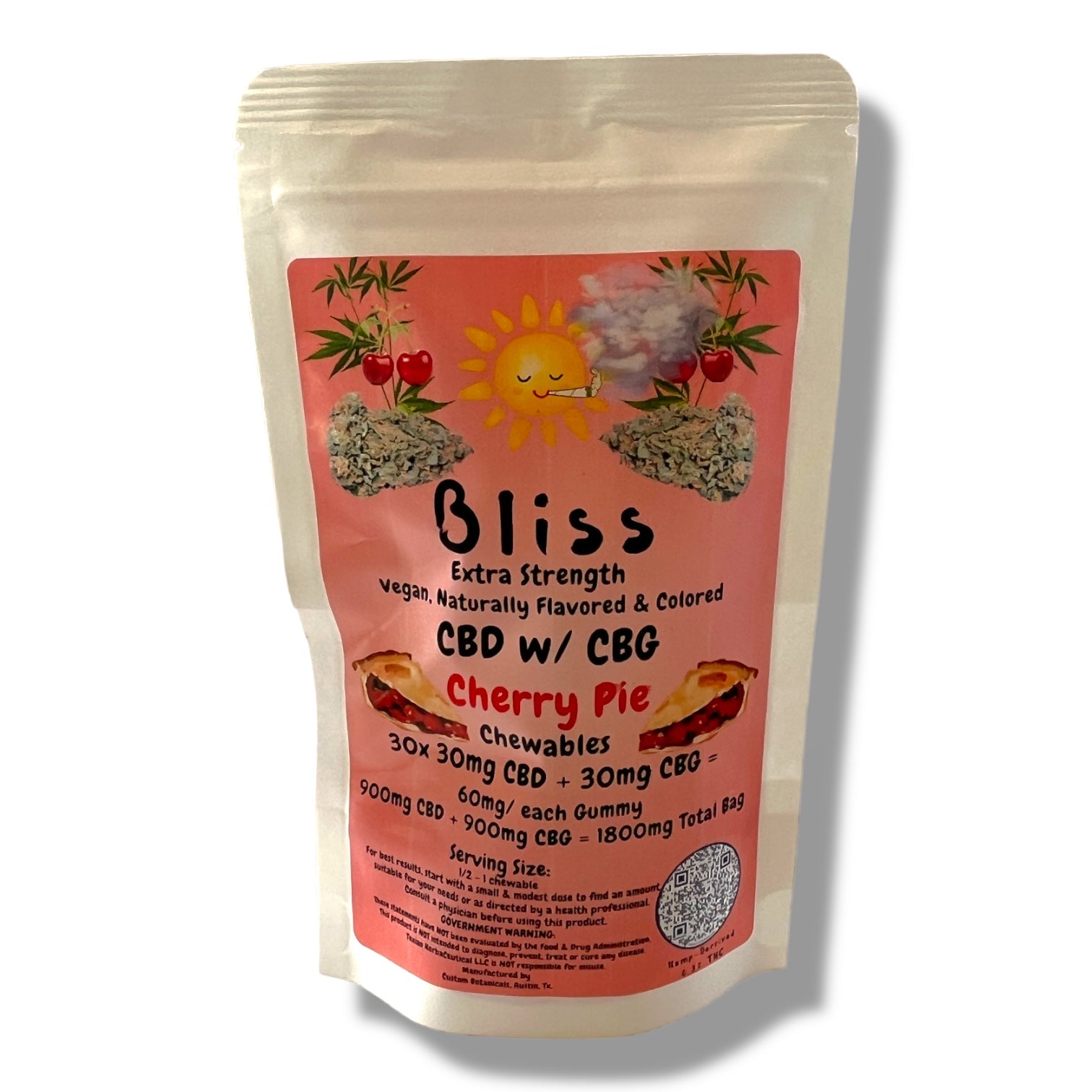 Texian Bliss Daytime CBD + CBG 60mg Gummies (10 and 30ct) - Cherry Pie