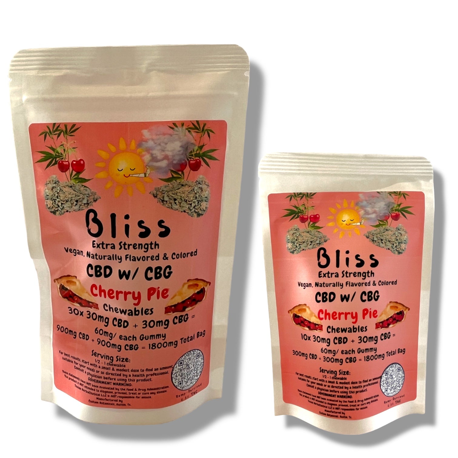 Texian Bliss Daytime CBD + CBG 60mg Gummies (10 and 30ct) - Cherry Pie