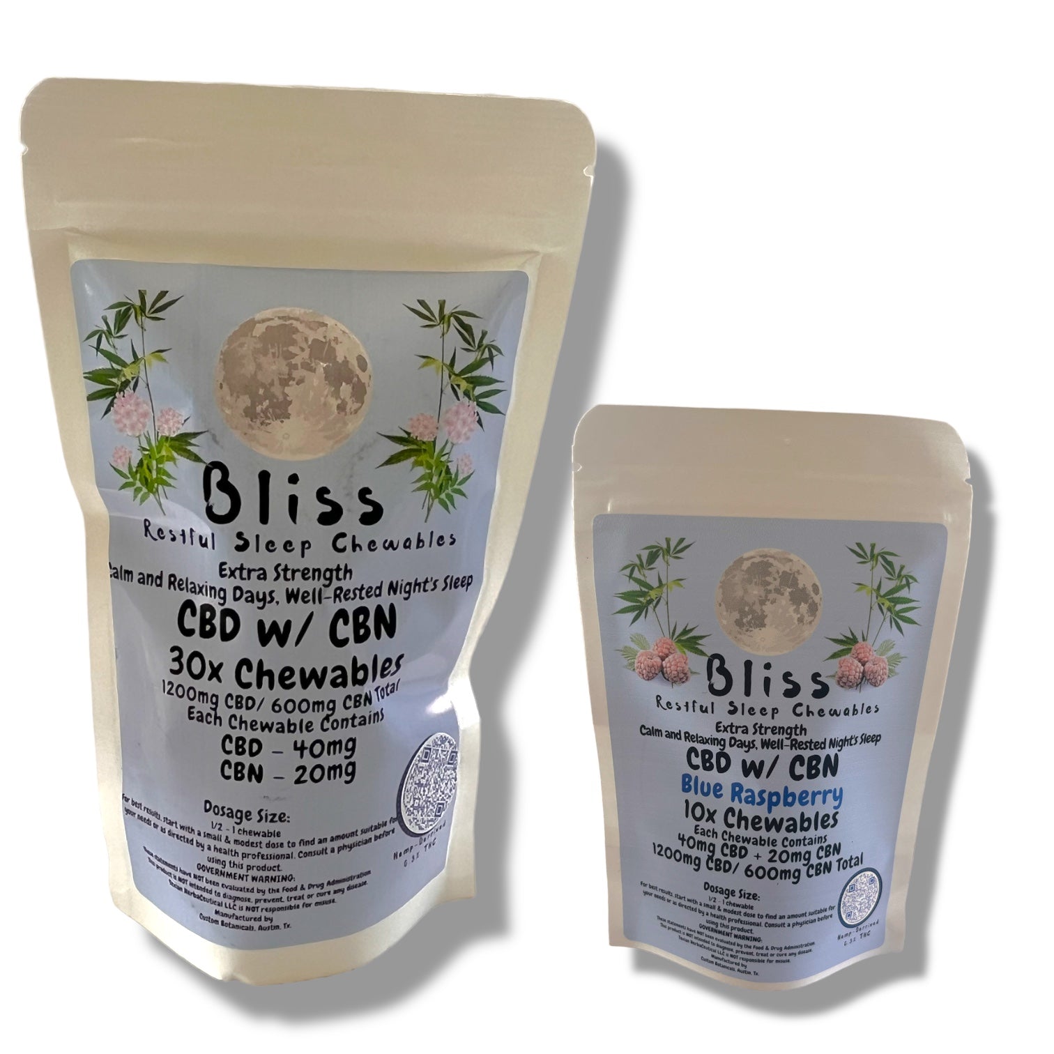 Texian Bliss Night time CBD + CBN 60mg Gummies (10 and 30ct) - Blue Raspberry