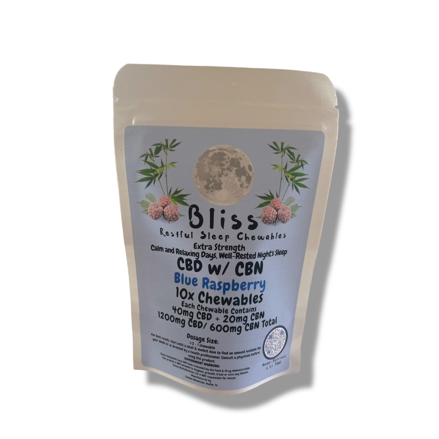 Texian Bliss Night time CBD + CBN 60mg Gummies (10 and 30ct) - Blue Raspberry