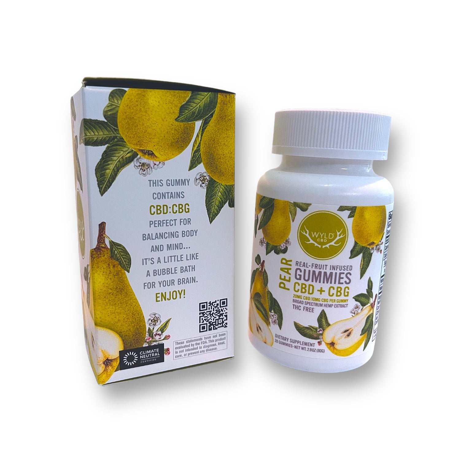 WYLD Real Fruit Pear CBD + CBG Gummies (THC FREE) - 20ct